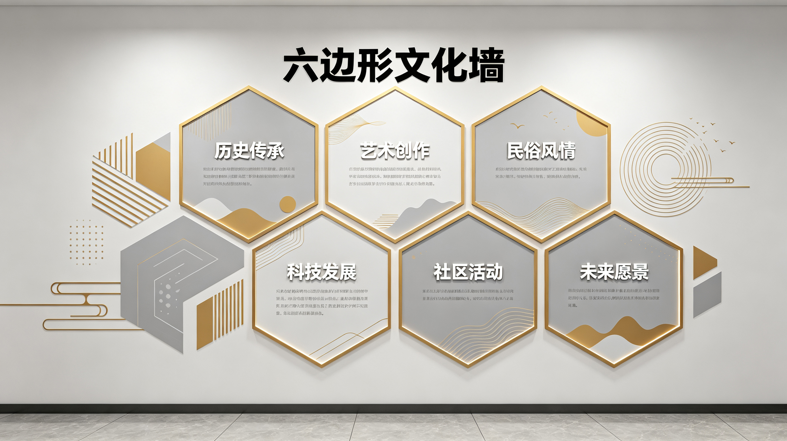  白玉企业文化墙 | 六边形信息美学